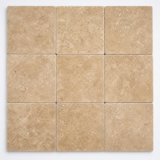 Tuscany Walnut 8x8 Tumbled Travertine Paver close-up