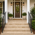 Tuscany Walnut 8x8 Tumbled Travertine Paver — Front Yard front porch