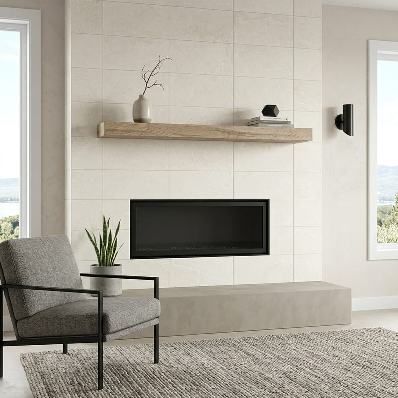 Unica Moon Matte 12x24 Porcelain Tile — Living Room fireplace surround