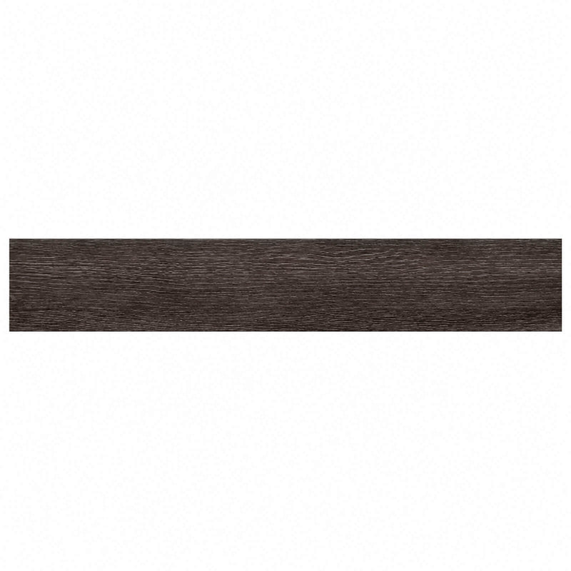 Unicom Essence Coffee 8x48 matte porcelain plank with dark brown wood grain on a white background.
