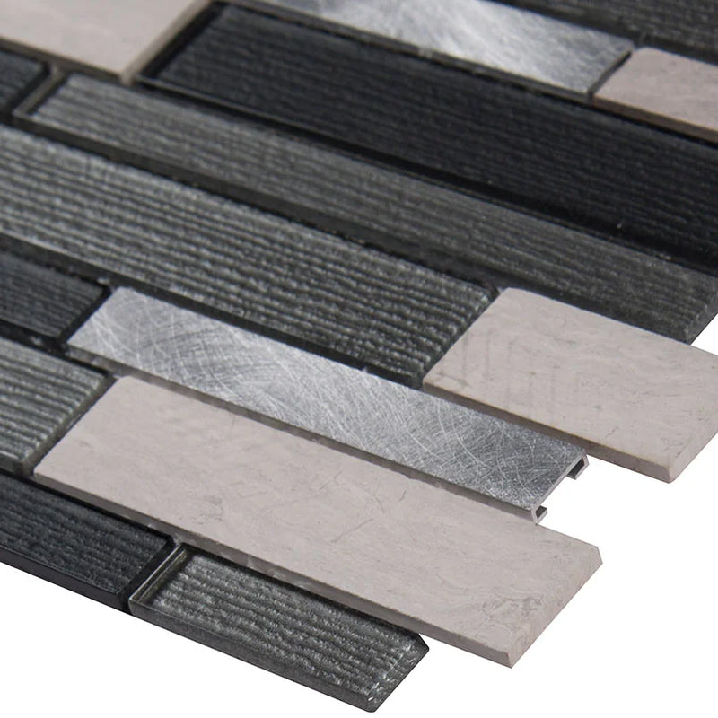Urban Loft Interlocking Pattern Misc. 0.16 Inch Glass Stone Metal Blend Mosaic Tile