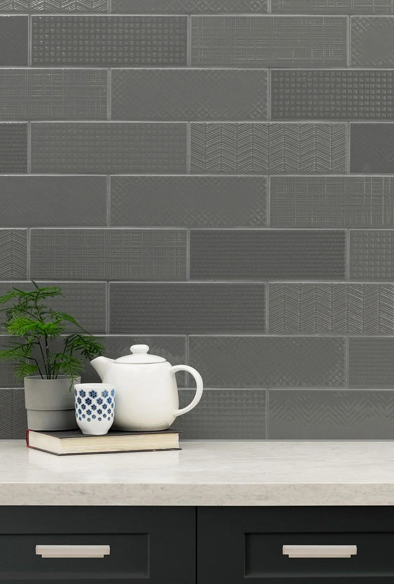 Urbano Graphite 3D Mix 4x12 Glossy Ceramic Tile