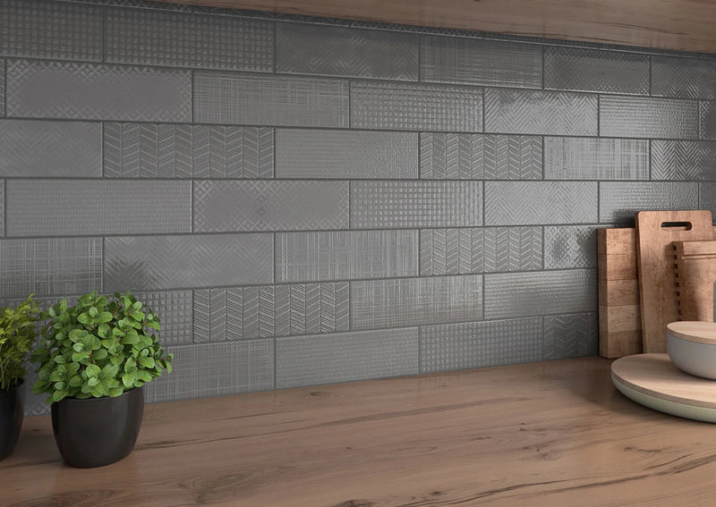 Urbano Graphite 3D Mix 4x12 Glossy Ceramic Tile