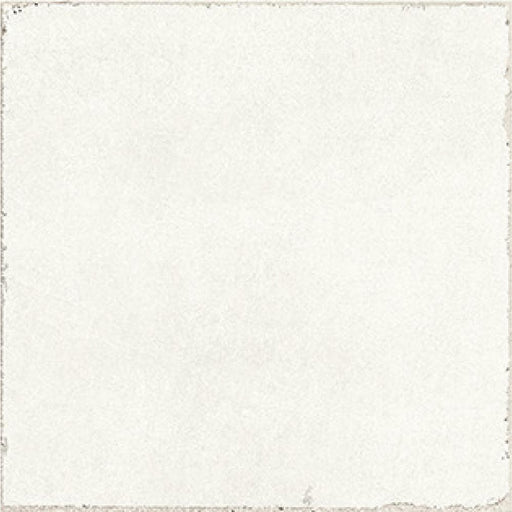 Valencia Blanco 7.9x7.9 matte ceramic tile with a white textured surface and subtle distressed edges.