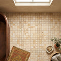Valencia Travertine 1x1 Tumbled Travertine Mosaic — Bathroom floor