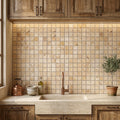 Valencia Travertine 1x1 Tumbled Travertine Mosaic — Kitchen backsplash