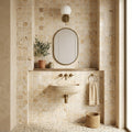 Valencia Travertine 1x1 Tumbled Travertine Mosaic — Powder Room wall