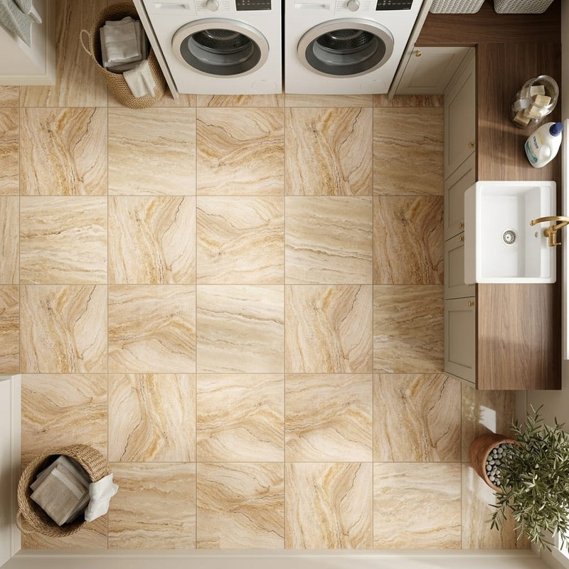 Valencia Travertine 12x12 Filled & Honed Travertine Tile — Laundry Room floor