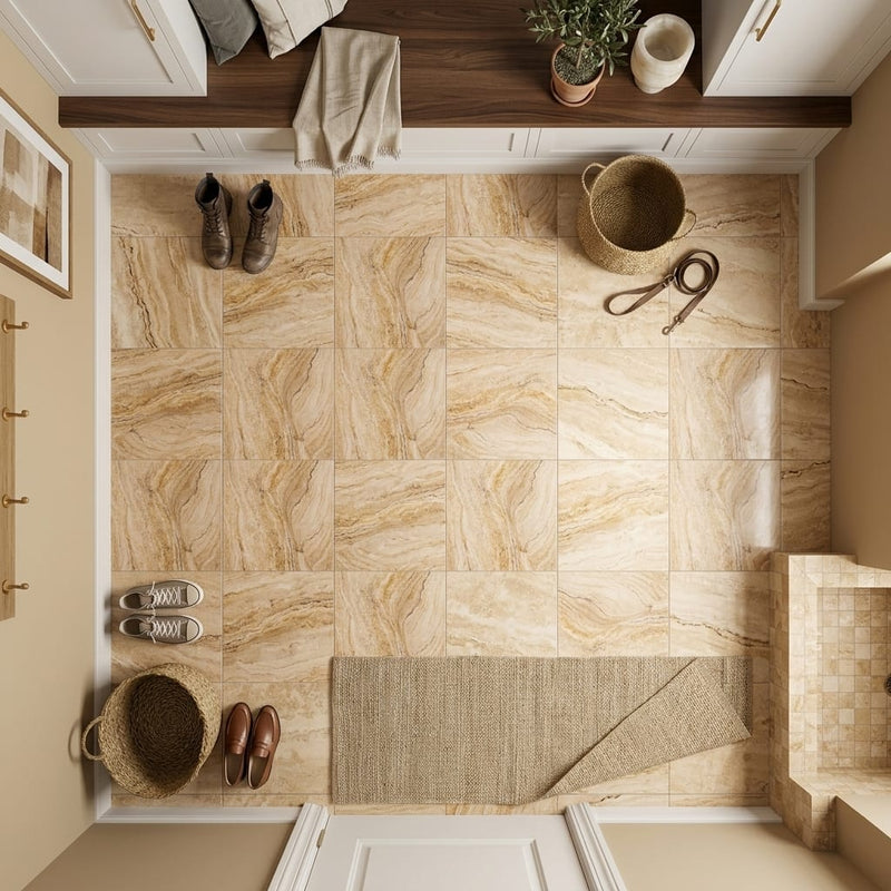 Valencia Travertine 12x12 Filled & Honed Travertine Tile — Mudroom floor