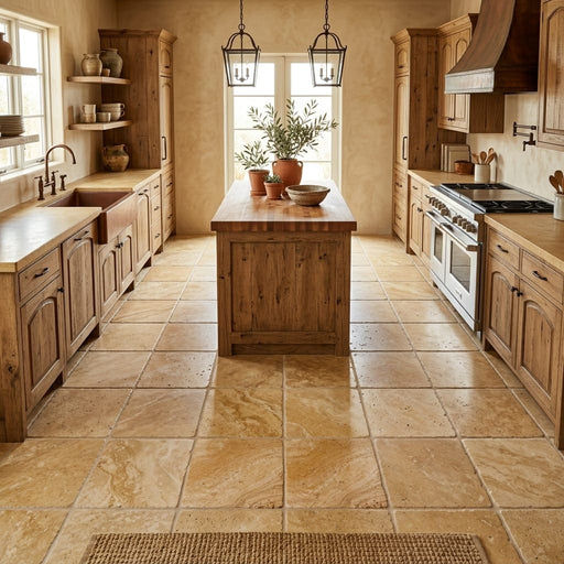 Valencia Travertine 12x12 Tumbled Travertine Tile — Kitchen floor