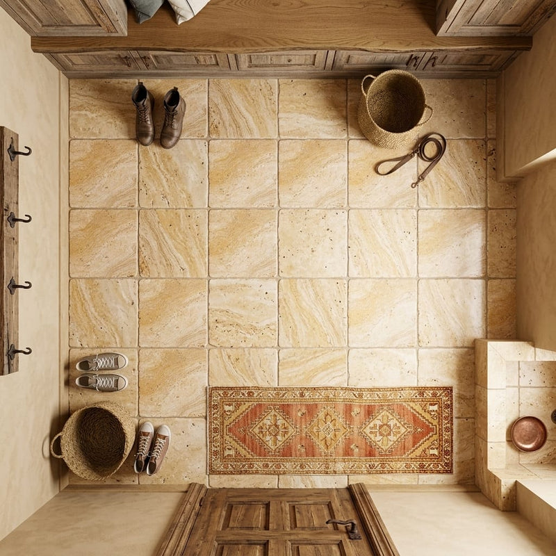Valencia Travertine 12x12 Tumbled Travertine Tile — Mudroom floor