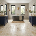 Valencia Travertine 12x24 Filled & Honed Travertine Tile — Bathroom floor
