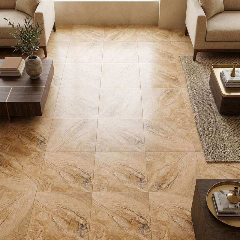 Valencia Travertine 18x18 Filled & Honed Travertine Tile — Family Room floor
