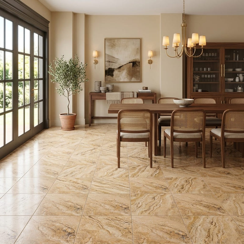 Valencia Travertine 18x18 Filled & Honed Travertine Tile — Living Room floor