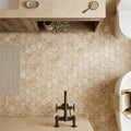 Valencia Travertine 2x2 Tumbled Travertine Hexagon Mosaic — Bathroom floor