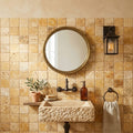 Valencia Travertine 2x2 Tumbled Travertine Mosaic — Powder Room wall