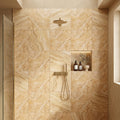 Valencia Travertine 24x24 Filled & Honed Travertine Tile — Bathroom shower wall