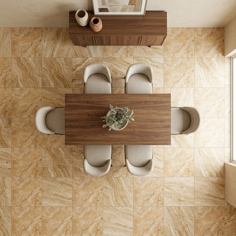 Valencia Travertine 24x24 Filled & Honed Travertine Tile — Dining Room floor