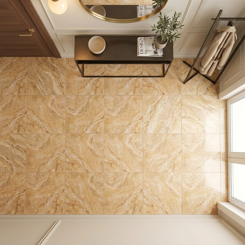 Valencia Travertine 24x24 Filled & Honed Travertine Tile — Foyer floor