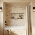 Valencia Travertine 3x6 Tumbled Travertine Tile — Bathroom tub surround