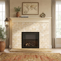 Valencia Travertine 3x6 Tumbled Travertine Tile — Living Room fireplace surround