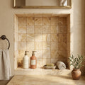Valencia Travertine 4x4 Tumbled Travertine Tile — Bathroom niche