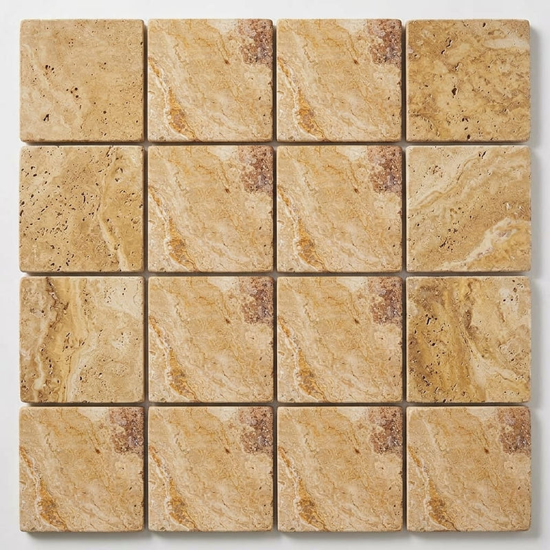 Valencia Travertine 4x4 Tumbled Travertine Tile close-up