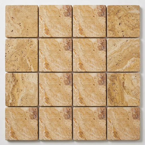 Valencia Travertine 4x4 Tumbled Travertine Tile close-up