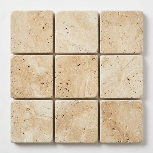 Valencia Travertine 5/8x5/8 Tumbled Travertine Mosaic close-up