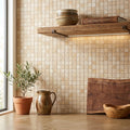 Valencia Travertine 5/8x5/8 Tumbled Travertine Mosaic — Kitchen backsplash