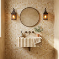 Valencia Travertine 5/8x5/8 Tumbled Travertine Mosaic — Powder Room wall