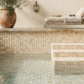 Valencia Travertine 5/8x5/8 Tumbled Travertine Mosaic — Swimming Pool pool interior tiling