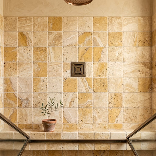 Valencia Travertine 6x6 Tumbled Travertine Tile — Bathroom shower floor