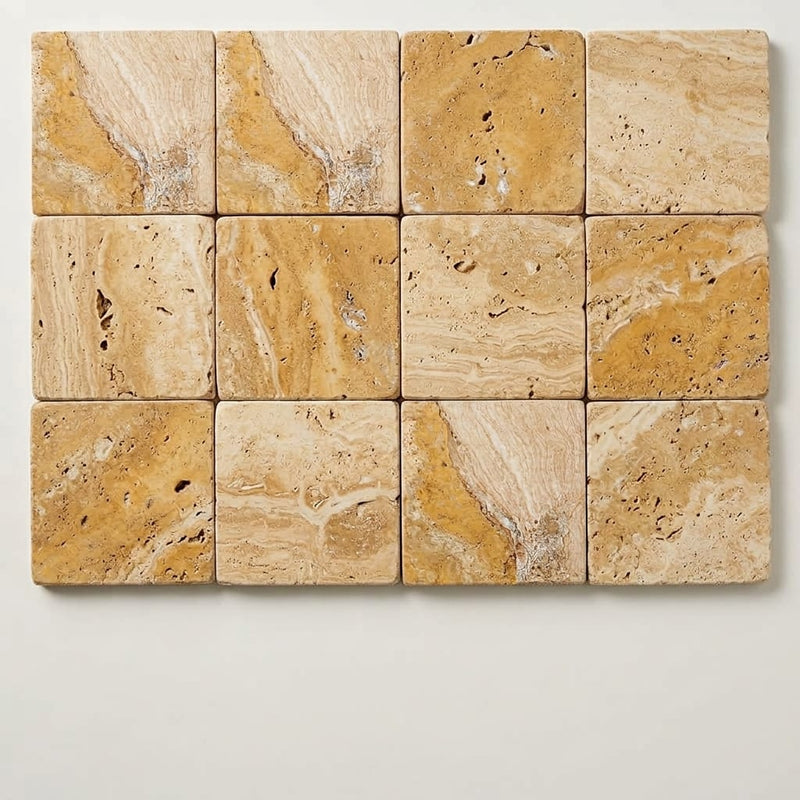 Valencia Travertine 6x6 Tumbled Travertine Tile close-up