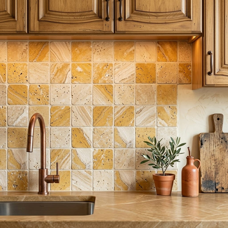 Valencia Travertine 6x6 Tumbled Travertine Tile — Kitchen backsplash