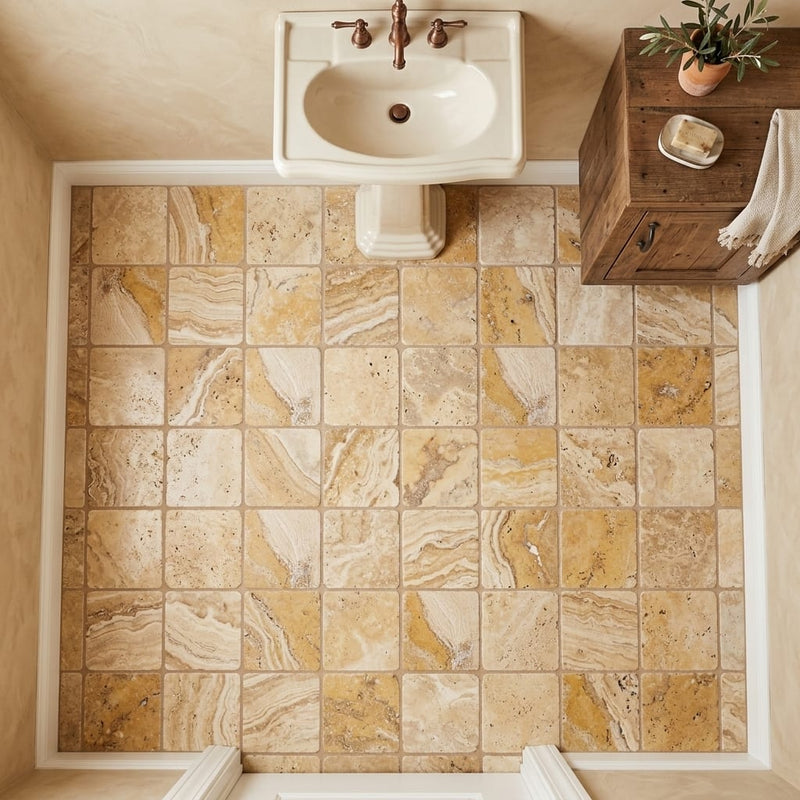 Valencia Travertine 6x6 Tumbled Travertine Tile — Powder Room floor