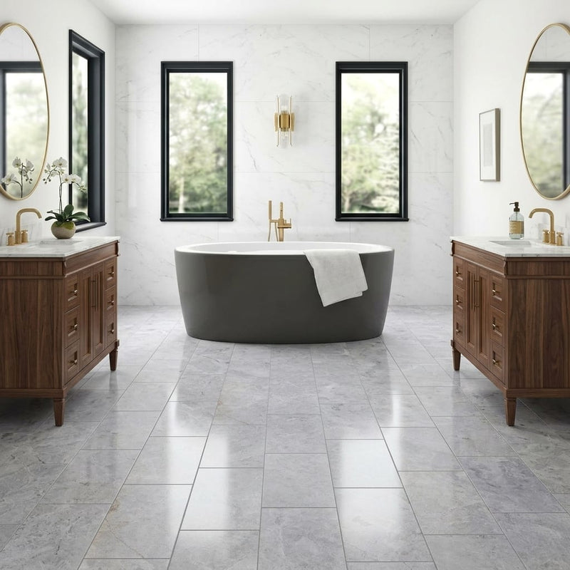 Valensa Gray Marble Tile 12x24 Polished — Bathroom floor