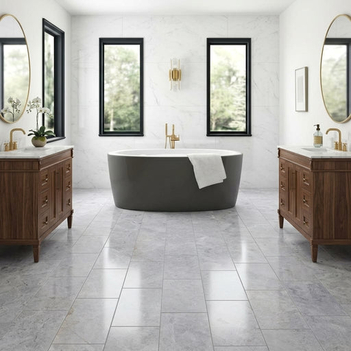 Valensa Gray Marble Tile 12x24 Polished — Bathroom floor