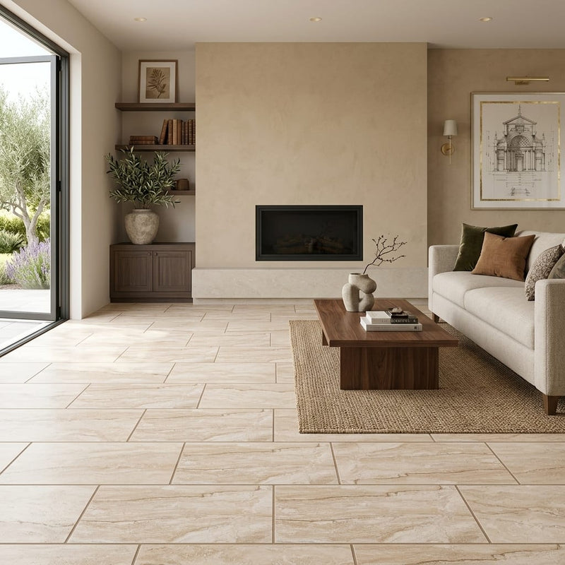 Valerenga Travertine 12x24 Filled & Honed Travertine Tile — Living Room floor
