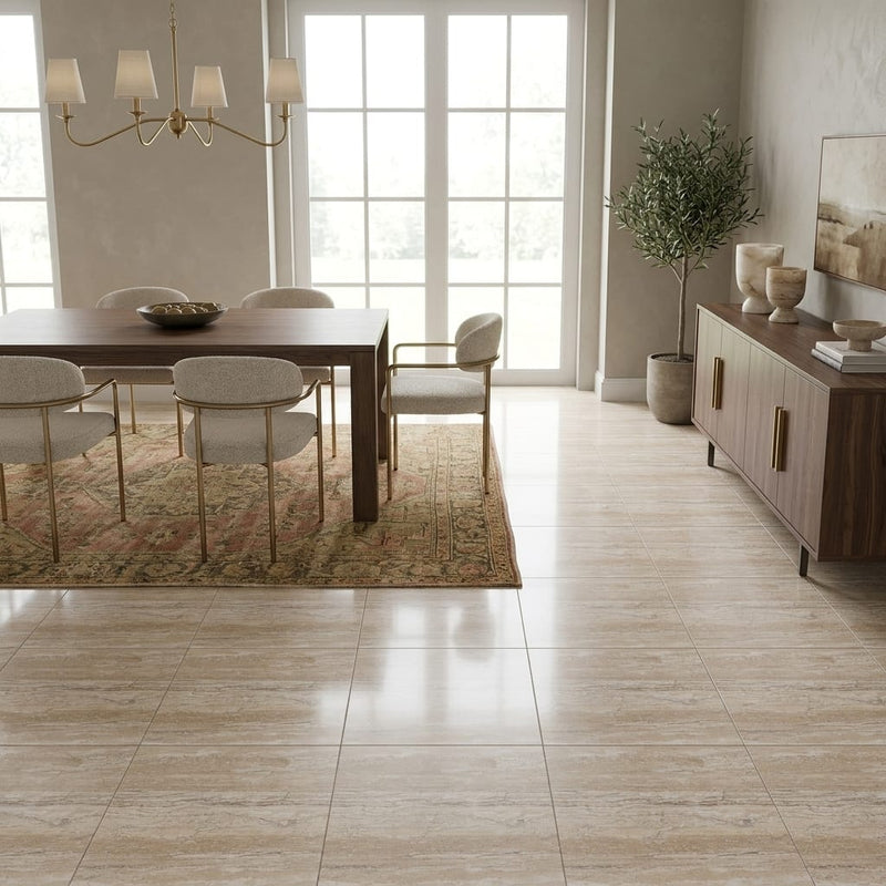 Valerenga Travertine 18x18 Filled & Honed Travertine Tile — Dining Room floor