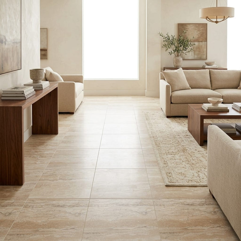 Valerenga Travertine 18x18 Filled & Honed Travertine Tile — Family Room floor