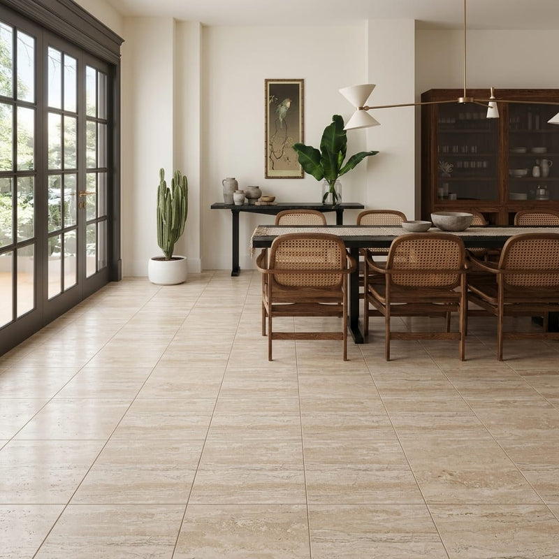 Valerenga Travertine 18x18 Filled & Honed Travertine Tile — Living Room floor