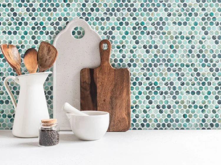Vanguard Onyx Teal Penny Round Mosaic