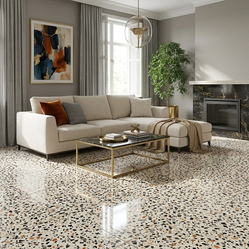 Vector 24x24 Polished Stone Agglomerate Marble Tile — Living Room floor