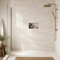 Vein Cut Travertine Classico 12x24 Honed Filled Tile — Bathroom shower wall