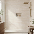 Vein Cut Travertine Classico 12x24 Polished Filled Tile — Bathroom shower wall