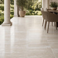 Vein Cut Travertine Classico 18x18 Polished Filled Tile — Covered Patio floor