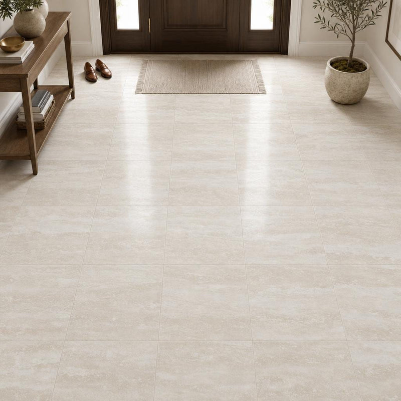 Vein Cut Travertine Classico 18x18 Polished Filled Tile — Foyer floor