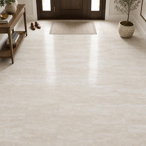 Vein Cut Travertine Classico 18x18 Polished Filled Tile — Foyer floor