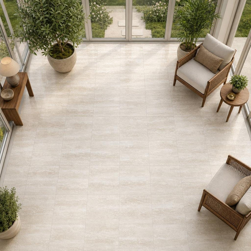 Vein Cut Travertine Classico 18x18 Polished Filled Tile — Sunroom floor